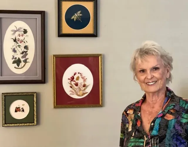 Regina Thek with her needlework